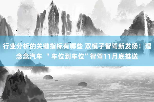 行业分析的关键指标有哪些 双模子智驾新发扬！理念念汽车 ＂车位到车位”智驾11月底推送