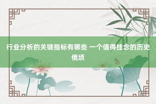 行业分析的关键指标有哪些 一个值得挂念的历史俄顷