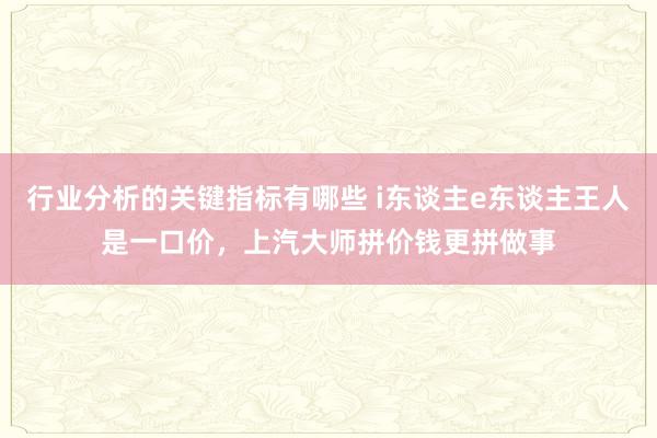 行业分析的关键指标有哪些 i东谈主e东谈主王人是一口价，上汽大师拼价钱更拼做事