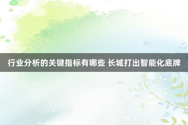 行业分析的关键指标有哪些 长城打出智能化底牌