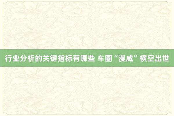 行业分析的关键指标有哪些 车圈“漫威”横空出世