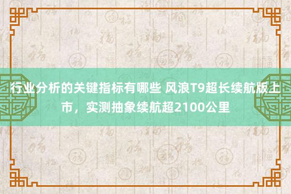 行业分析的关键指标有哪些 风浪T9超长续航版上市，实测抽象续航超2100公里